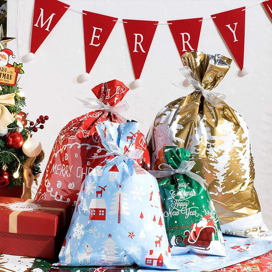 Wiederverwendbare Weihnachts-Geschenktaschen mit Kordelzug