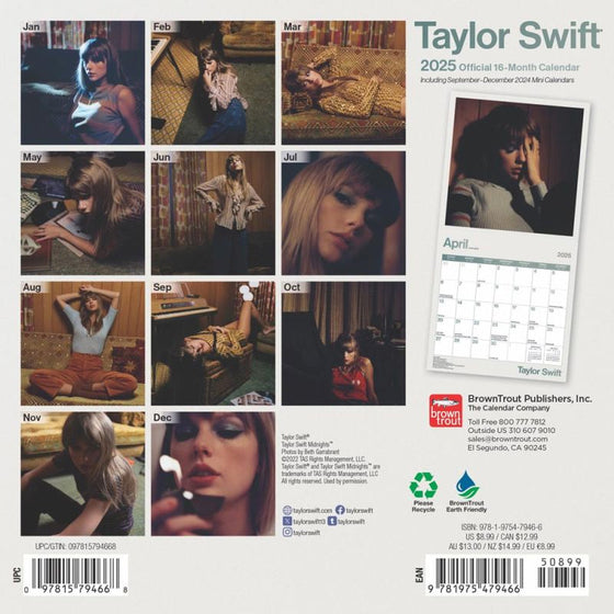 Taylor Swift OFFICIAL | 2025 Monthly Mini Wall Calendar