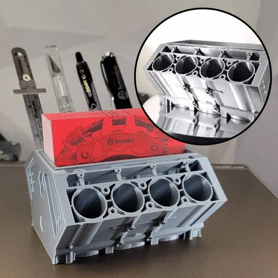 Motorblock Visitenkartenhalter und Stifthalter Dekor