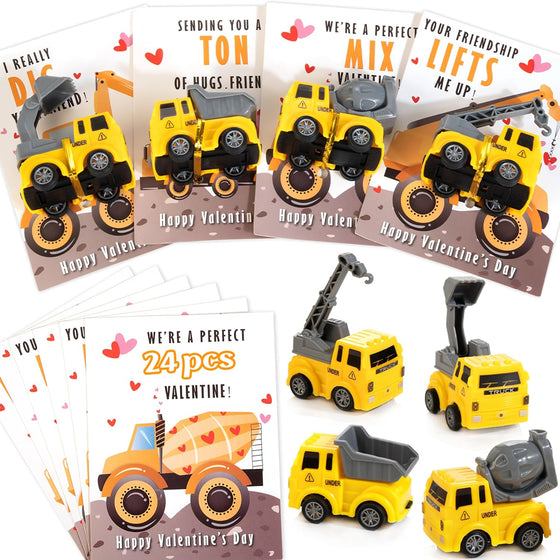 24PCs Baufahrzeuge Spielzeug Karte-Austausch Valentinstag Geschenk