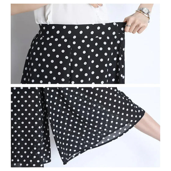 Schwarze, gepunktete Chiffon-Culotte