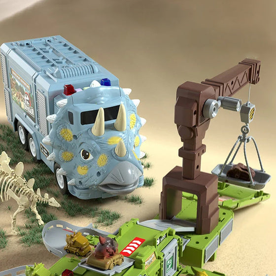 Neues Spielzeugset Dinosaurier-Transforming-Engineering-LKW-Strecke