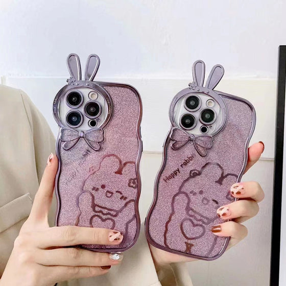 Glitter Rabbit Case für iPhone mit vollständiger Objektivabdeckung