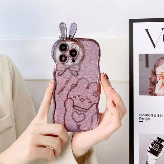 Glitter Rabbit Case für iPhone mit vollständiger Objektivabdeckung