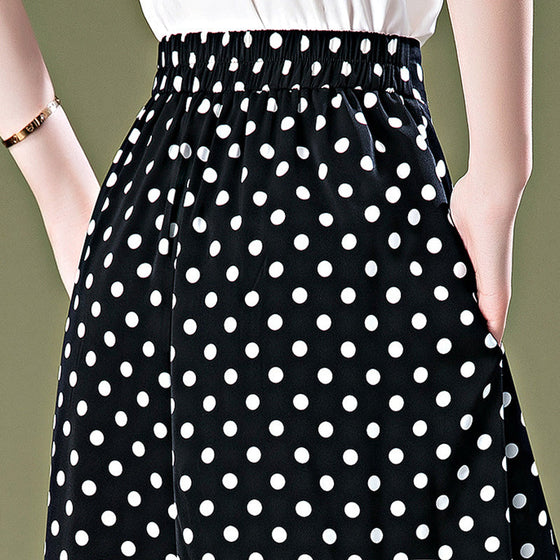 Schwarze, gepunktete Chiffon-Culotte