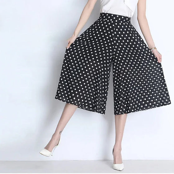 Schwarze, gepunktete Chiffon-Culotte