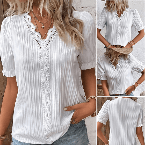 Elegante Bluse mit V-Ausschnitt und schlichter Spitze