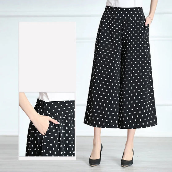 Schwarze, gepunktete Chiffon-Culotte