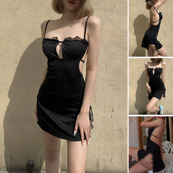 Sexy Kleid mit Spaghettiträgern und hohem Schlitz