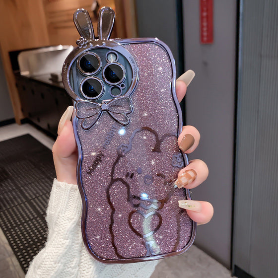 Glitter Rabbit Case für iPhone mit vollständiger Objektivabdeckung