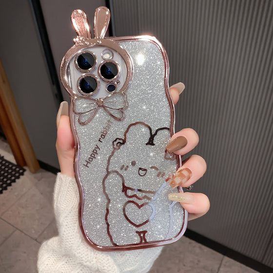 Glitter Rabbit Case für iPhone mit vollständiger Objektivabdeckung